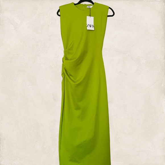 ZARA SHOULDER PAD DRAPED DRESS - S - Picture 7 of 7